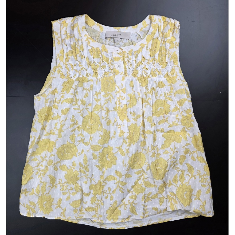 Loft Yellow White Floral Blouse Women's Size Small